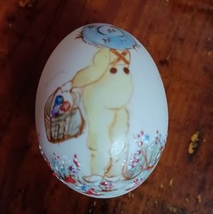 Vintage Hand Painted PORCELAIN EASTER EGG with Country Child Scene